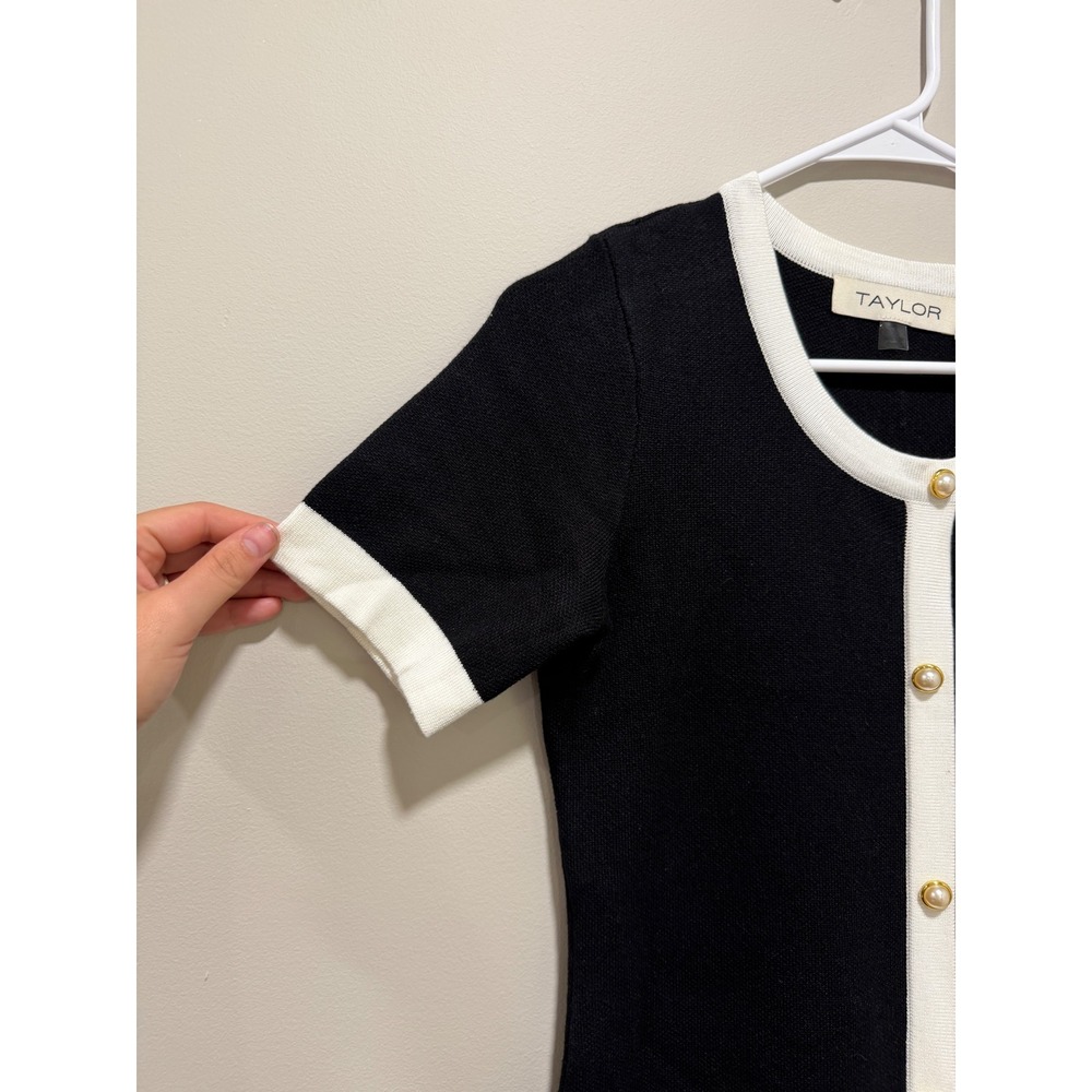 Taylor Preppy Glam Short Sleeve Mini Dress Black Women Size Small - Picture 2 of 6